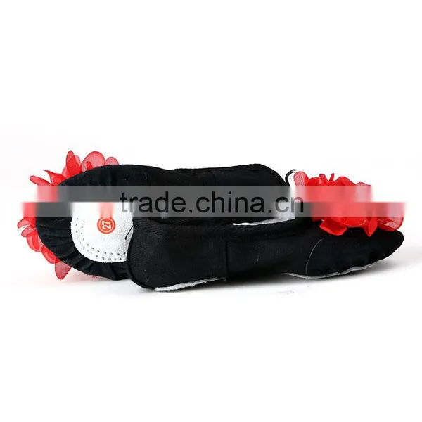 Fashion Beautiful Dance Wear Black and Big Red Flower Ballet Shoes Baby Girls Shoes photo-3