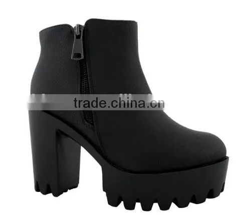New Women Almond Toe Lace Up Lug Sole Platform High Chunky Heel Bootie Sneakers photo-3