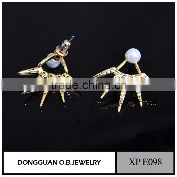 Dubai Gold Jewelry Earring 18k Gold White Gold Plated Stud Diamond Earring/ Pearl Earing photo-3