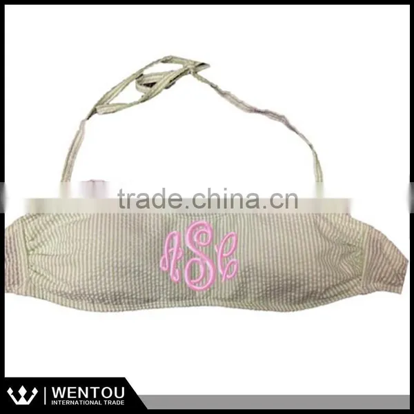 Wholesale Monogrammed Seersucker Bandeau Top With Ruffle photo-6