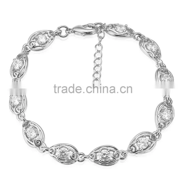 2016 18k White Gold Plated Bracelet Prong Setting AAA+cubic Zirconia Jewelry