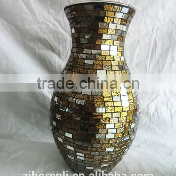 Brown Mosaic Antique Flat Round Glass Vase photo-4