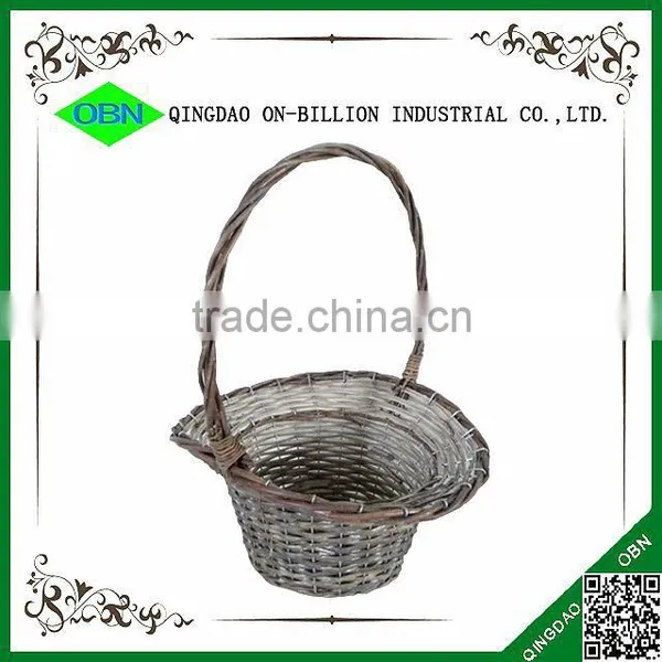 Vintage Wash Grey Wicker Flower Basket With Handle photo-5