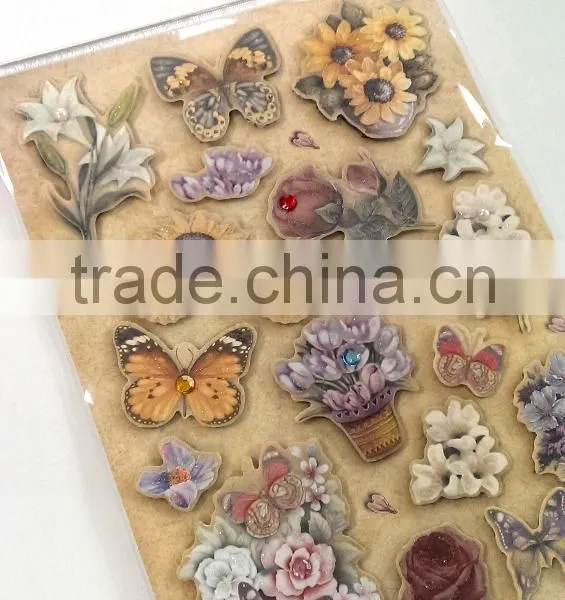 3D Elegant Lily & Sunflower & Butterfly Design Sticker, Decorative Glitter Sticker With Color Gems/Rhinestone photo-3