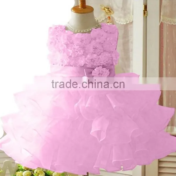 Retail !2014 New Sleeveless Waist Chiffon Dress Girls Toddler 3D Flower Tutu Layered Princess Party Bow Kids Formal Dress--1pcs photo-3