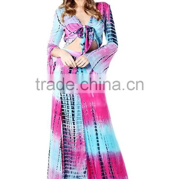 Long Skirt With Kurti and Tops for Women's Bohemian 2 Piece Crop Top High Waist Maxi Skirt Dress Set photo-3