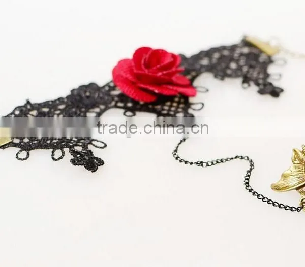 Beautiful Rose Charm Jewelry Sets Lace Flower Bracelet Wrap With Diamond Ring photo-3