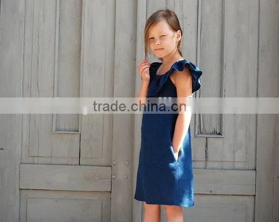 Wholesale Kid Clothing Elegant Summer Girls Dress Off Shoulder Ruffle Dusty Pink Linen Girl Child Dress photo-5