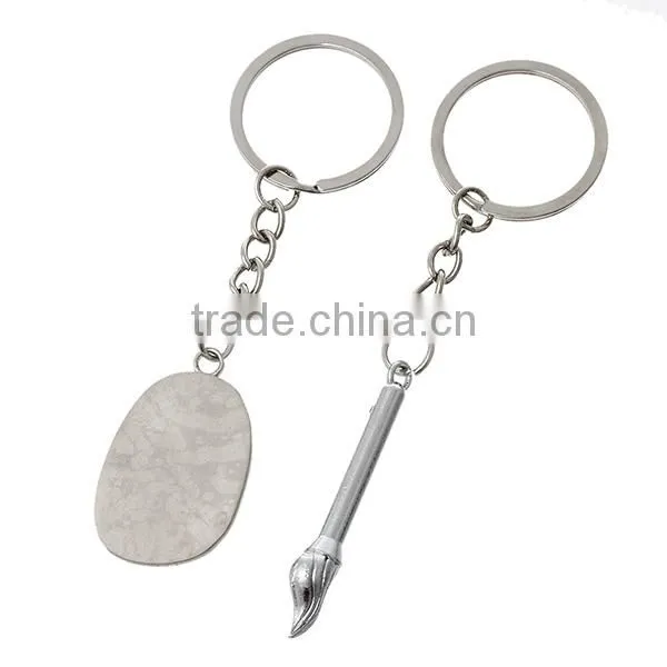 Couple Brush Pen & Inkstone Silver Tone Message "Love You" Carved Enamel Fuchsia Key Chains Key Rings photo-2
