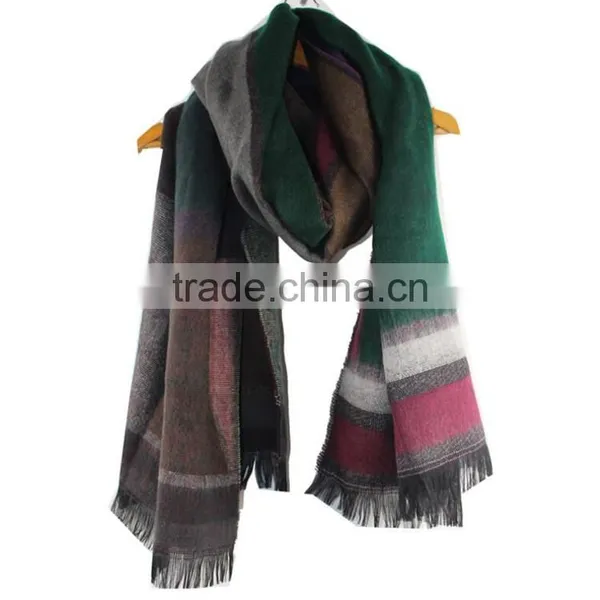 Colorful 100% Acrylic Shawl Stole Winter Geometric Border Korean SCARF RL-206 photo-3