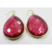 Pink Tourmaline Hydro (29) Bezel Setting 18*25mm Pear Gold Plated Silver Earring photo-2