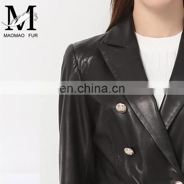 Lady Casual Spring Long Sleeve Beaded Leather Motorcycle Jacket photo-6
