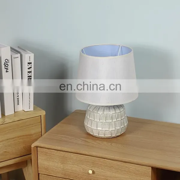 Antique Nordic Style Beige Embossed Decorative Night Table Lamp Porcelain for Home Decor photo-2
