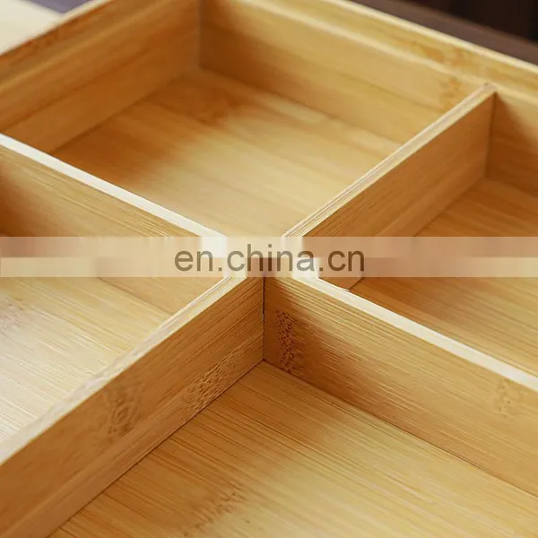 Wooden Tea Tray Snack Container Bamboo Square Table Top Multi Partition Storage Box With Lid photo-4