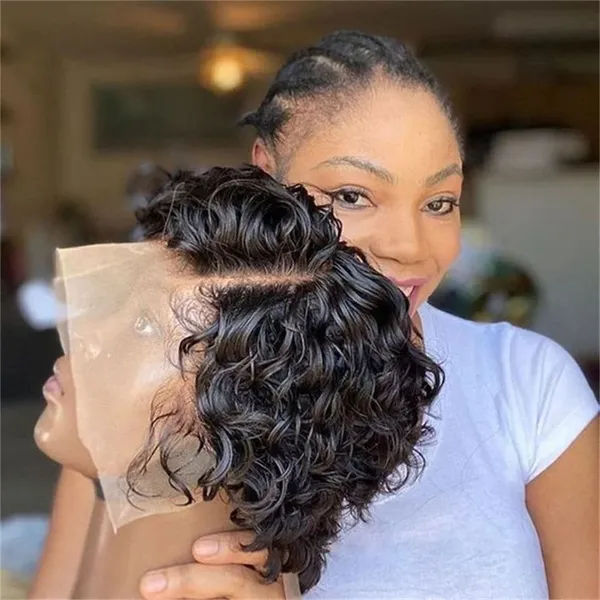 Short Kinky Curly Human Hair Lace Frontal Wig Pixie Cut Wig Human Hair 13X4 Lace Front Natural Brazilian Hair Wigs For Women photo-2