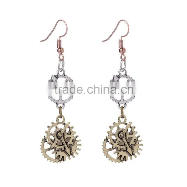 2016 New Arrival Wheel Gear Vintage Dangle Earrings Steampunk Woman Earring