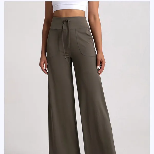 Ladies' Loose High-waisted Wide-leg Breathable Nylon Spandex Pants With Lining for Summer Work