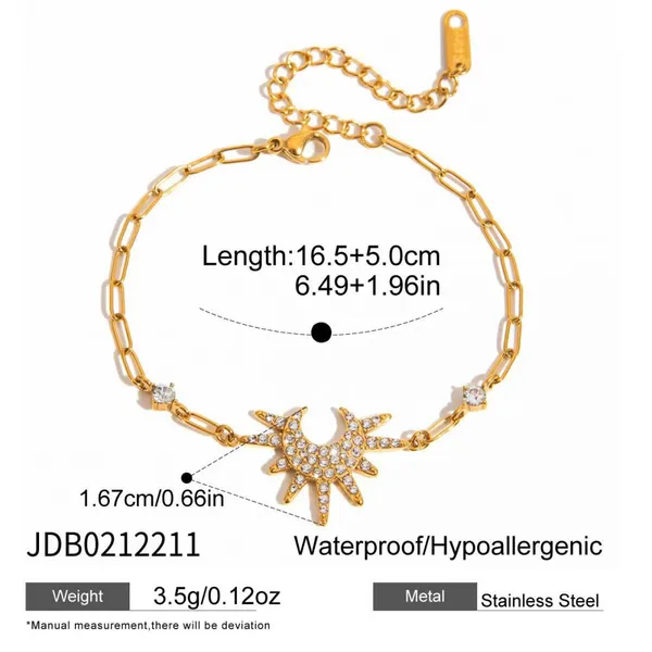 Gold Plated Layered Chain Bracelet for Women Sun Moon Charm Stainless Steel Bracelet Waterproof Adjustable Jewelry Wholesale photo-3