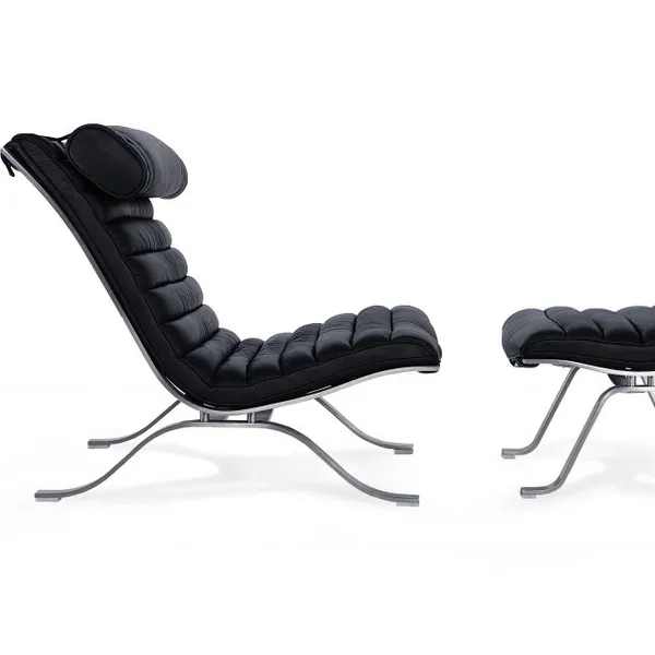Ari Chair & Ottoman Complete Set, Black Leather Ergonomic Lounge Chair With Matching Footrest for Relaxation & Decor photo-2