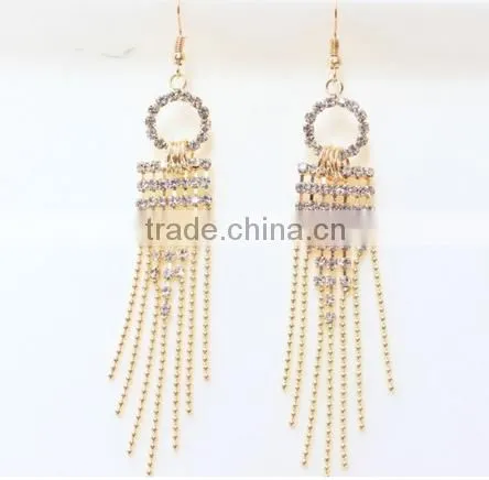 Cheap Jewelry Long Tassels Real Gold Plated Rhinestone Earrings photo-5