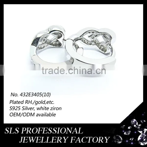 2015 Fashion Double Heart Christmas Sterling 925 Silver Rhodium Plated Huggie Earrings for Girls photo-4