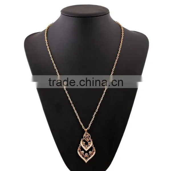 Retro Baroque Fashion Hollow Out Drop Shape Gold Long Thin Chain Pearl Necklace photo-4