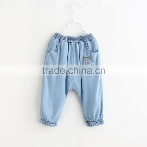 Girls Jeans 2016 Spring New Style Haroun Pants Kitten Embroider Closed Foot Trousers Kids Pants photo-4
