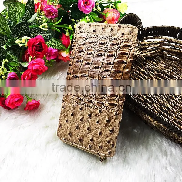 High Quality Brown Wrinkle PU Leather Rivets Decoration Long Wallet For Women With Zipper photo-5