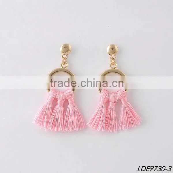 Gold Hoop With Colorful Silk Tassel Adorable Summer Fashion Earrings photo-3