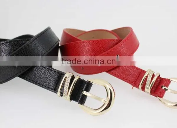 Women's Plain High Quality PU Faux Leather Belt With Rhinestone Ring in YiWu/Thin Waist Belt for Lady photo-5