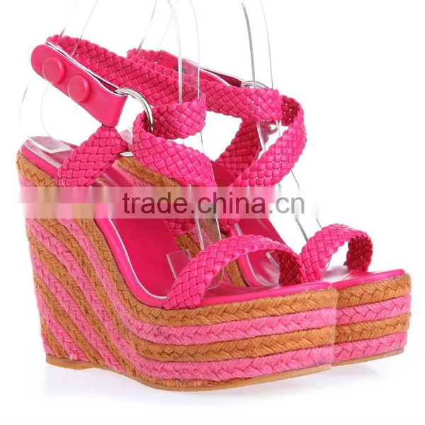 Woven Wedged Peep Toe Hills With Rose Linen Big Size photo-4