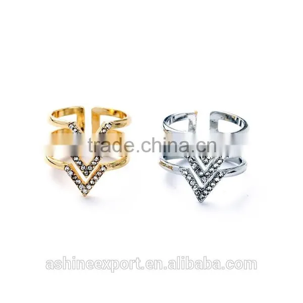 2015 China Cheap Wholesale Fashion Three Layered Crystal Ring Silver & Gold Ring- 2 Colors