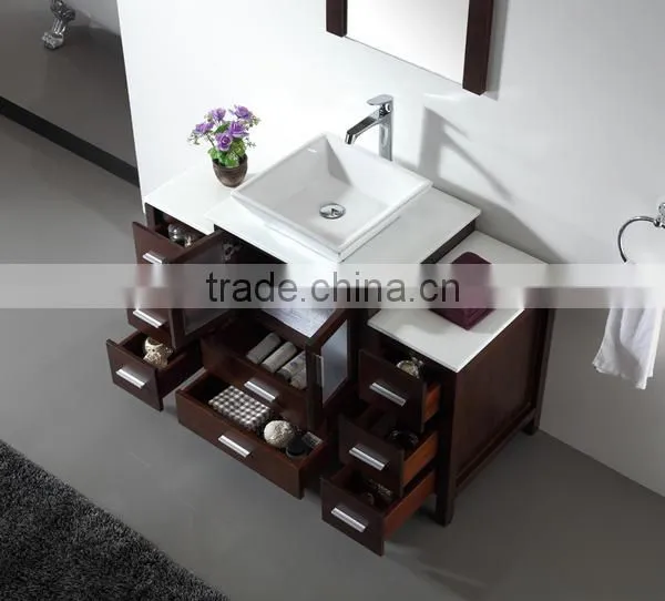 Wooden Bathroom Vanity Bathroom Wash Basin Square Counter Top Ceramic Bathroom Furniture No.3199C photo-4