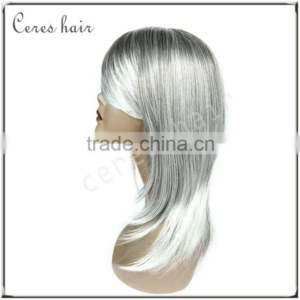 on Sale Popular Silky Straight Silver White Grey Synthetic Hair Wig With High Resistant Fiber Free Shipping photo-5