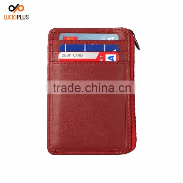 Luckiplus RFID Blocking Sleeves Front Pocket Leather Wallet for Women and Men, RFID Safe Protector Wine Red