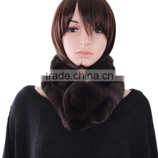 Ladies Rabbit Fur Scarf With Fur Ball Winter Fashion Real Fur Scarf KZ160043 Quality Choice
