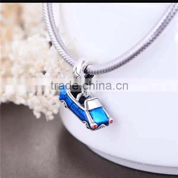 Fashional Car Enamle Sterling Silver Beads Charms Engraved Jewelry photo-4