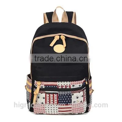 Canvas School Backpack Bag With Leather Trim photo-4