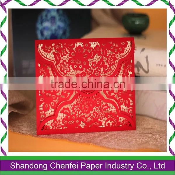 Timeless Romantic Wedding Card/Laser Cut Flower Lace Pocket Wedding Invitation Card Foldable Flats