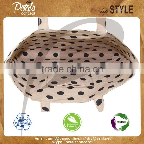 Jute Cotton Polka Dot Print Reversible Tote Bag for Shopping photo-4