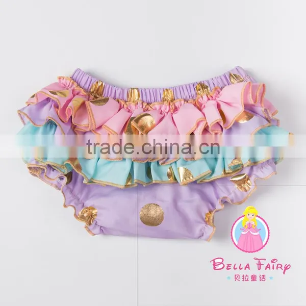 Most Popular Custom Design Baby Cotton Ruffle Gold Dot Bloomers With Diaper Cover photo-2