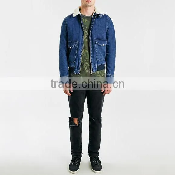 Man Fleece Jacket With Fleece Collar Black Denim Winter Jacket for Men photo-4