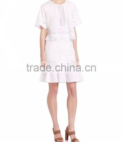 High Fashion Elegant White Knit Skirts Cut Out Crochet Trim Track Midi Skirt For Ladies photo-2