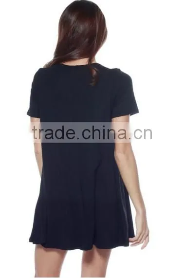 Women Clothing Shortsleeve Loose Flowy Stretch Fabric Knit Crewneck Tunic Dresses for Women photo-2
