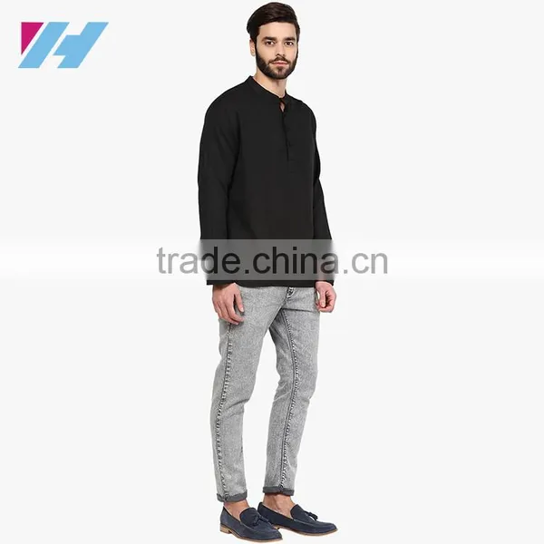 Men's Clothing Long Sleeve Black Kurta Designs For Men photo-4