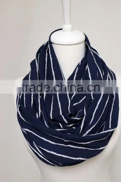 White Stripes on Navy Blue Infinity Scarf, Loop Scarf Circle Scarf Gift Ideas for Her, Spring - Summer - Fall - Winter Session photo-3