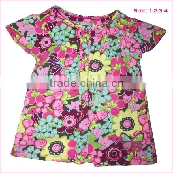Mini Fashion Color Flower Designs Wholsale Summer Cotton Cap-sleeve Girls Net t Shirt photo-2