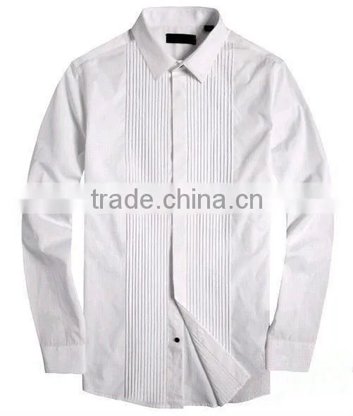 Exclusive Style 100%Cotton Men White Tuxedo Dress Shirt With Peaked Collar And14 Pleats Each Side photo-2