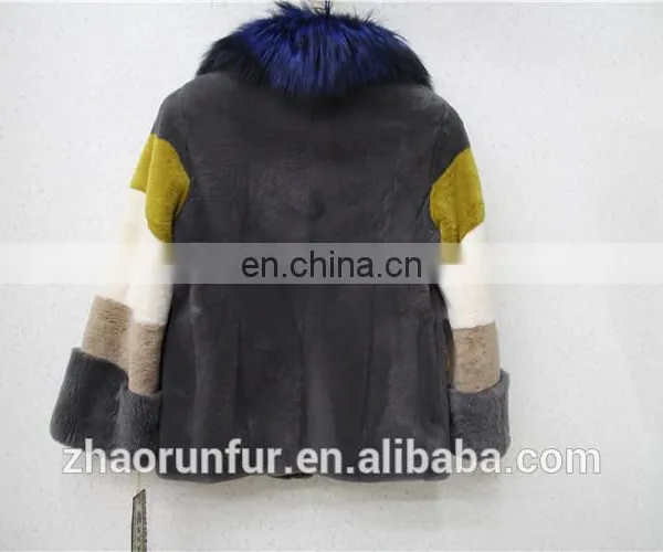 New Women Fur Coat Colorful Rex Rabbit Fur Winter Jacket With Thick Fox Fur Collar photo-4
