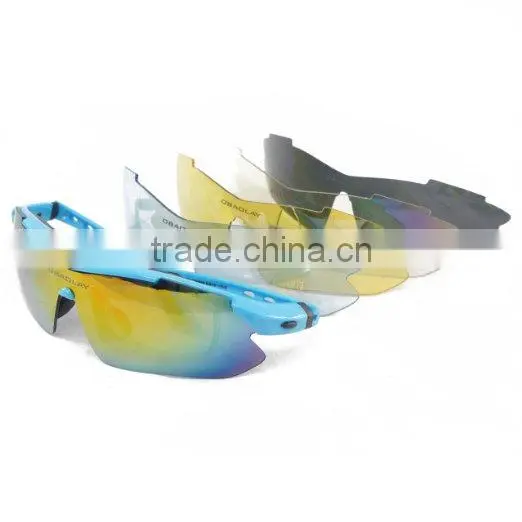Blue Frame Outdoor Hunting Golf Fishing Hiking Sport Riding Skiing Uv400 Polarized Sunglasses Glasses 5 Lenses Case photo-2